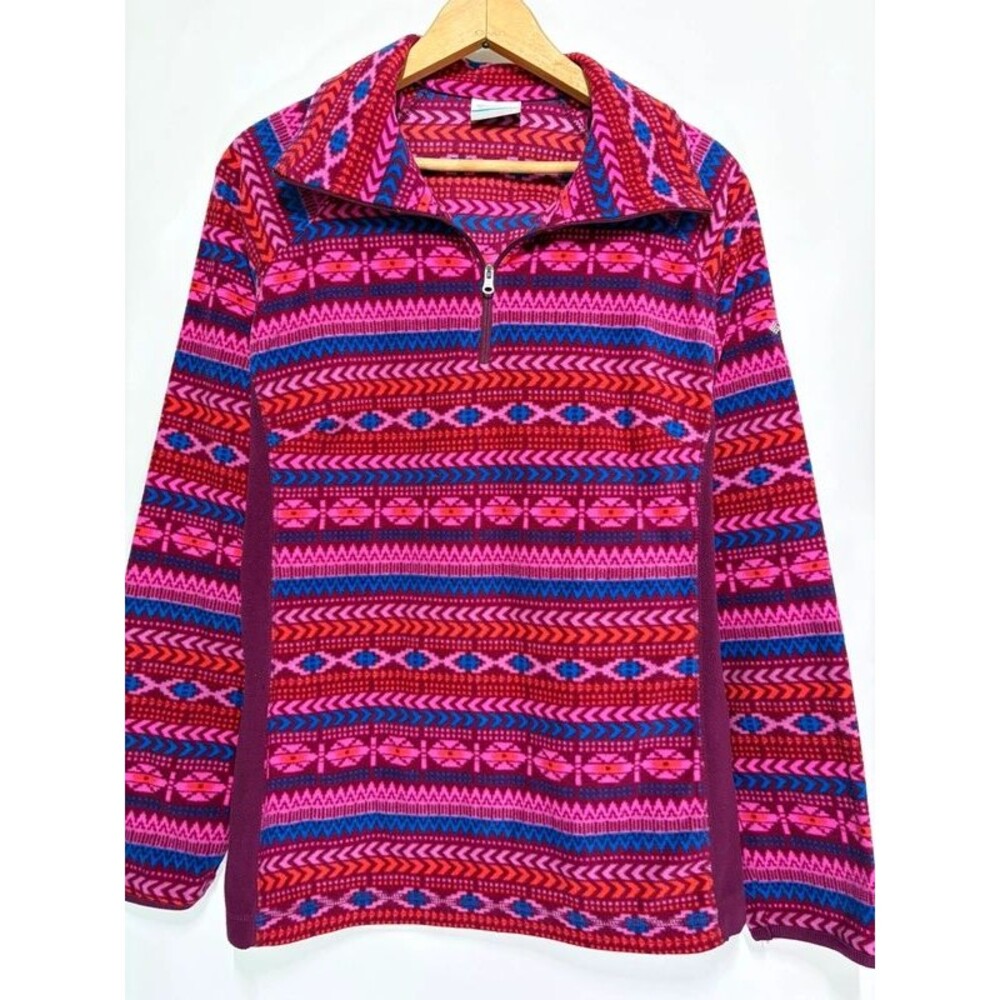 Columbia Sportswear Women’s Large Pink Fair Isle 1/4 Zip Fleece Pullover Jacket